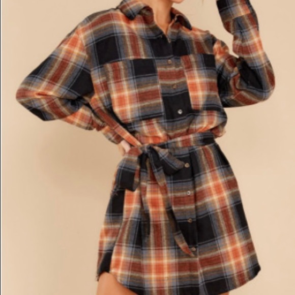 #56- Plaid Shirt Mini Dress - Picture 4 of 5